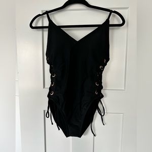 NWT Xhilaration Black and Gold One-Piece Swimsuit